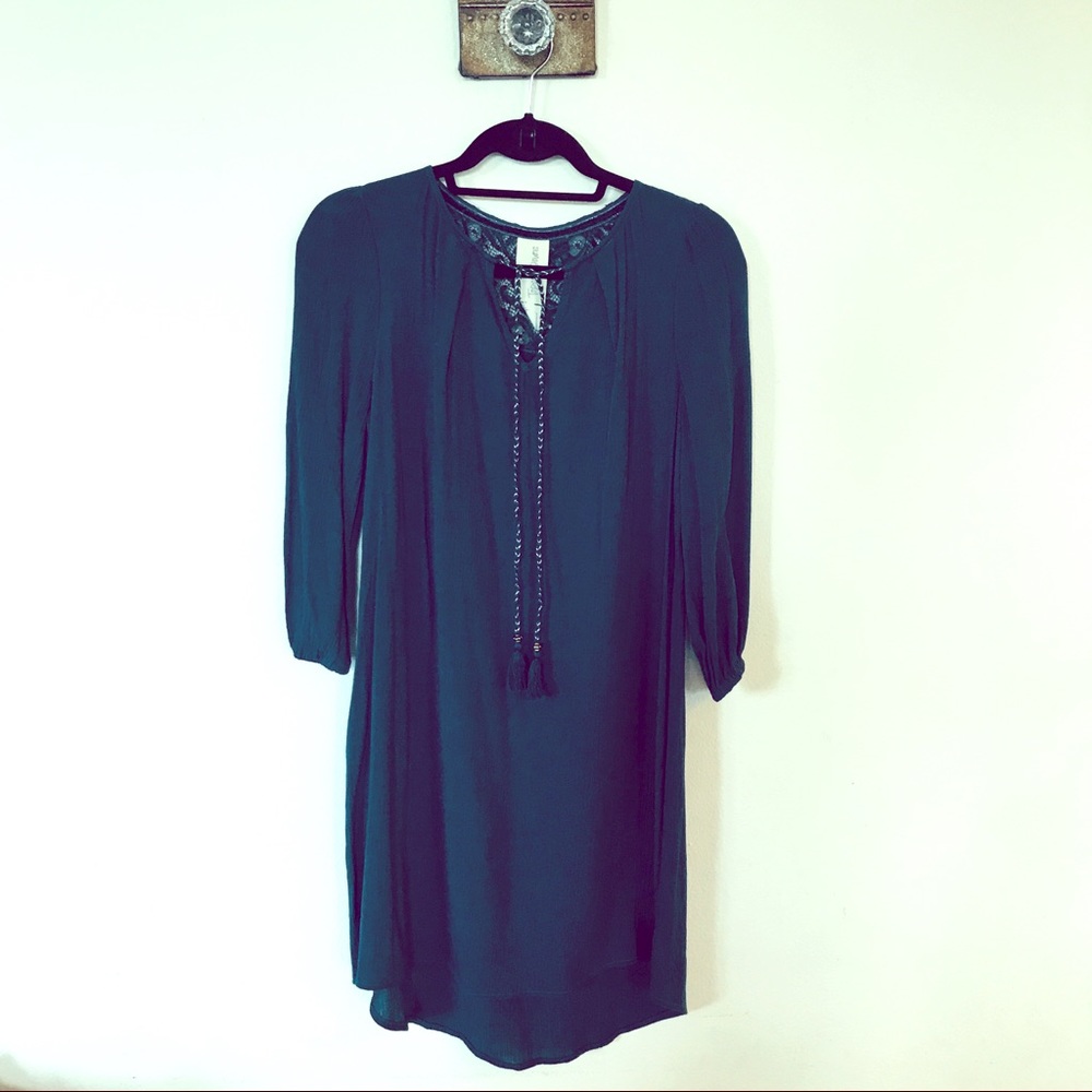 Teal blue dress with front tie